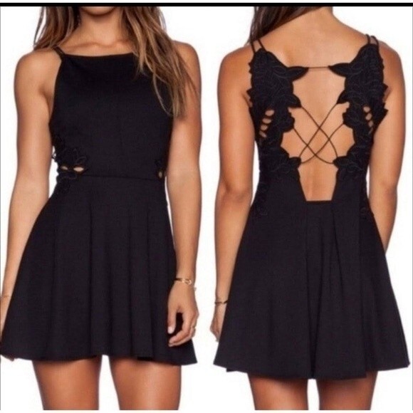 Free People Cha Cha Ponte Like A Dream Dress Black size Medium Braided Straps - Picture 1 of 10